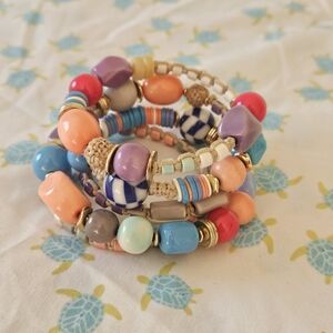 Free People Coil Wrap Stacked Bracelet Multi Beads Bohemian